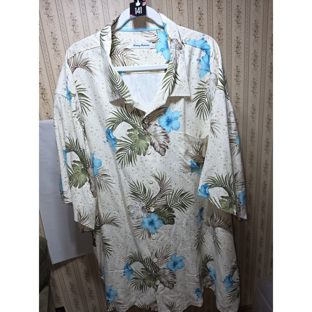 Tommy Bahama Shirt Mens 5XLB Hawaiian Floral Blue Camp Big Tall Short Sleeve